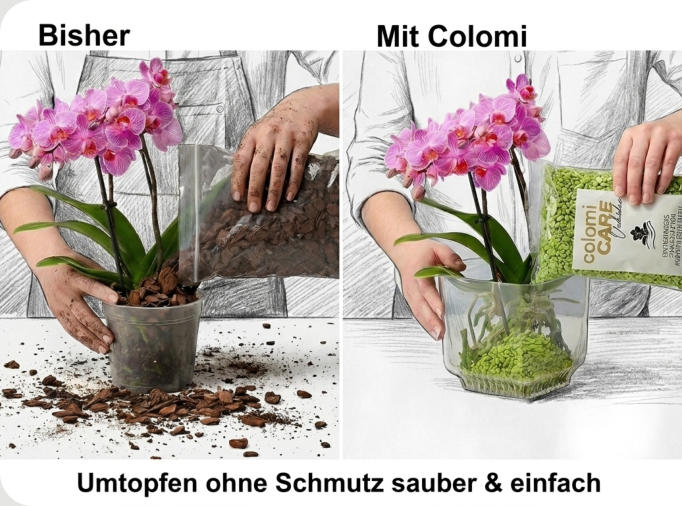 Mit Colomi Orchideengranulat bleiben Hände und Arbeitsflächen sauber